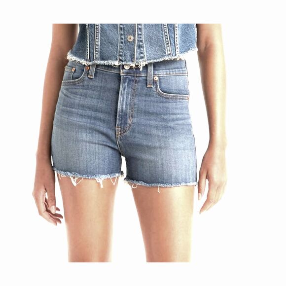 ~ Levi's Premium 721 High Rise Skinny sz 28 Cut-Off Jean Shorts Light/Med Wash - Picture 2 of 15